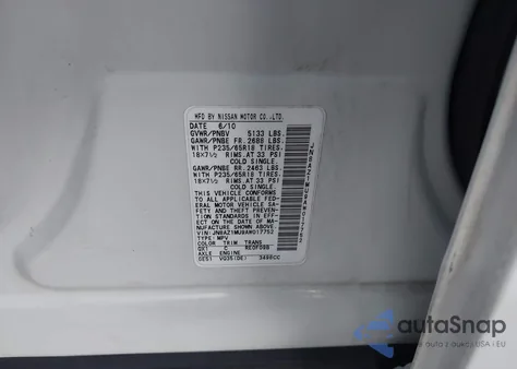 2010 Nissan Murano S from USA, damaged, VIN JN8AZ1MU9AW017752